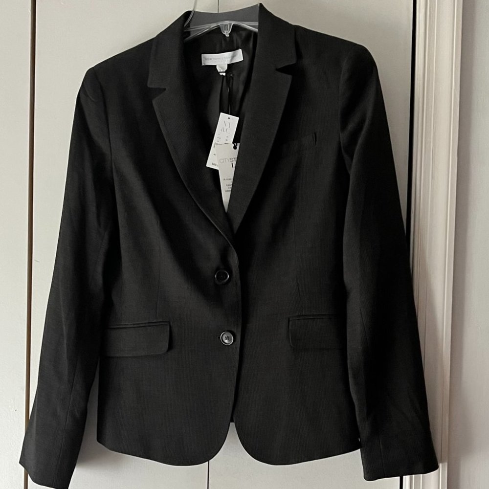 New York & Co Stretch 2-Button Black & Gray Pinstripe Blazer - 12 Average